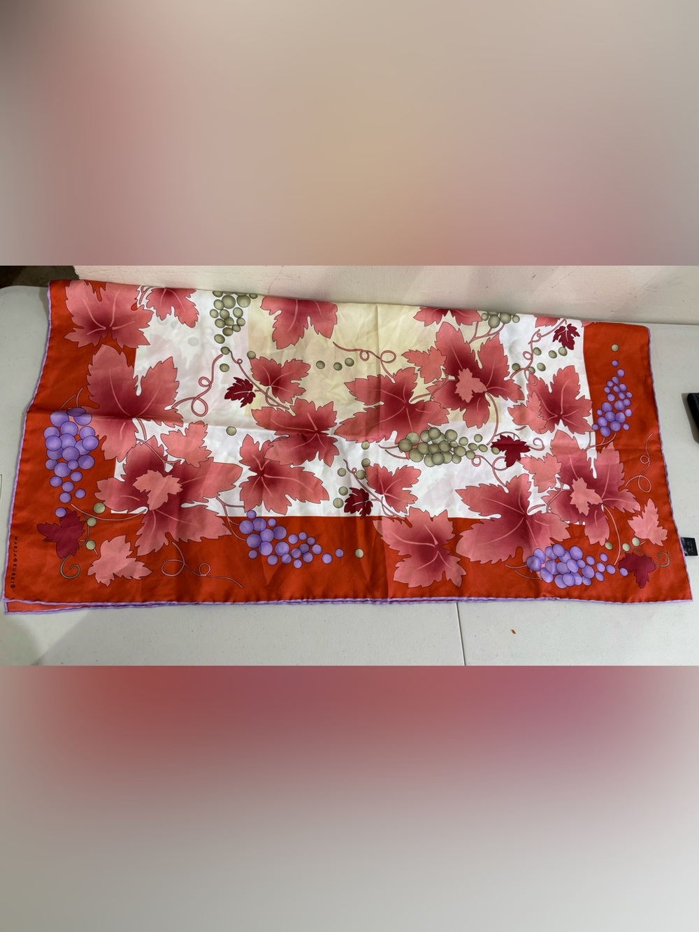 Marja kurki Red Floral and Grape Print Silk-Feel Scarf